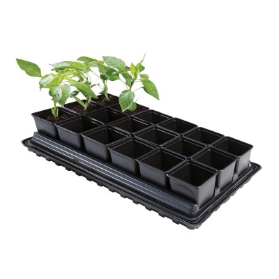 Conjunto de recipientes profissionais para vegetais (vasos quadrados de 18 x 9 cm, bandeja, recipiente para água e tapete de pro Conjunto de recipientes profissionais para vegetais (vasos quadrados de 18 x 9 cm, bandeja, recipiente para água e tapete de pro