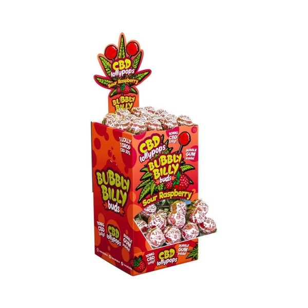 Pirulito CBD de framboesa - 100 unidades | BUBBLY BILLY