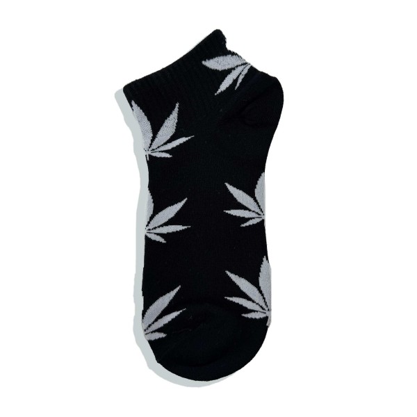 Meias pretas com folhas de cannabis brancas