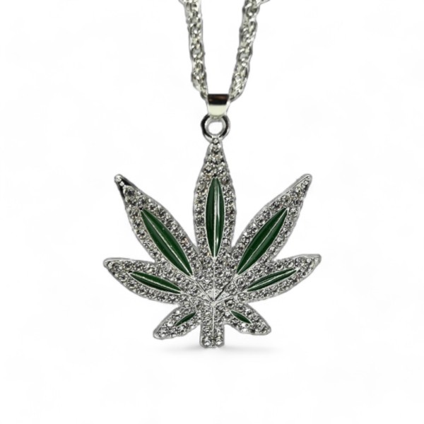 Collana con Ciondolo a Foglia di Cannabis in Argento