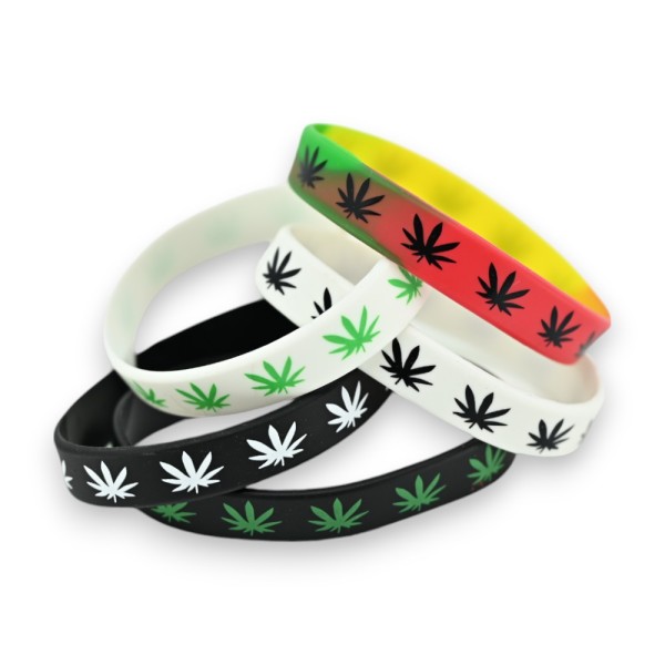 Conjunto de 5 pulseiras de silicone cannabis CBD