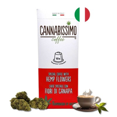 Café com flores de cânhamo Cannabissimo - 10 cápsulas Café com flores de cânhamo Cannabissimo - 10 cápsulas