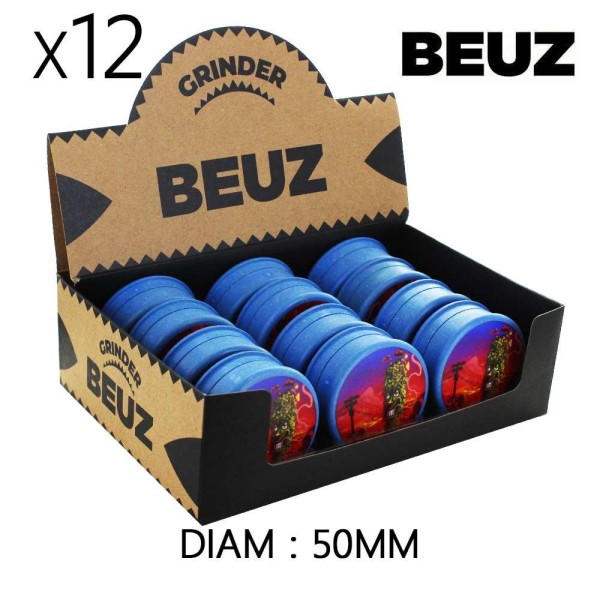 Caixa com 12 Grinders de cânhamo biodegradável Azul Smiley Valley 50mm