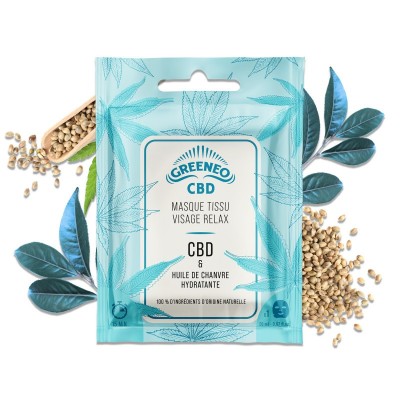 Máscara de tecido relaxante para o rosto com CBD | GREENEO Máscara de tecido relaxante para o rosto com CBD | GREENEO