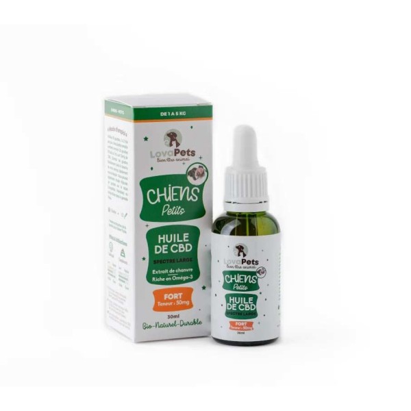 Óleo CBD orgânico 50mg espectro amplo para cães pequenos | LOVAPETS